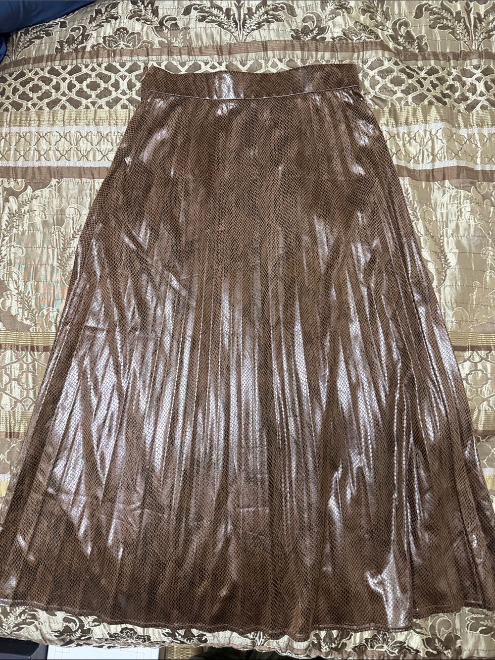Zara Shiny Brown Pleated A-Line Skirt